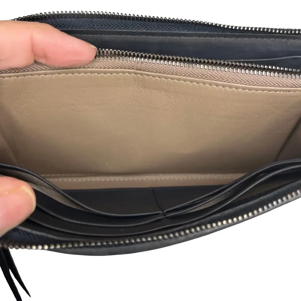Bottega Veneta Intrecciato Studded Zip Around Wallet Wristlet Black Leather EUC